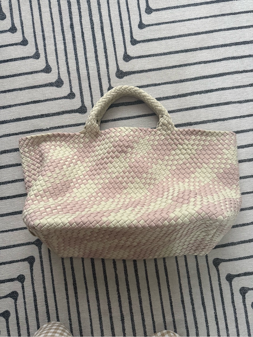 Naghedi Large St. Barthes Tote- Pink & Cream Checked - Picture 3 of 5